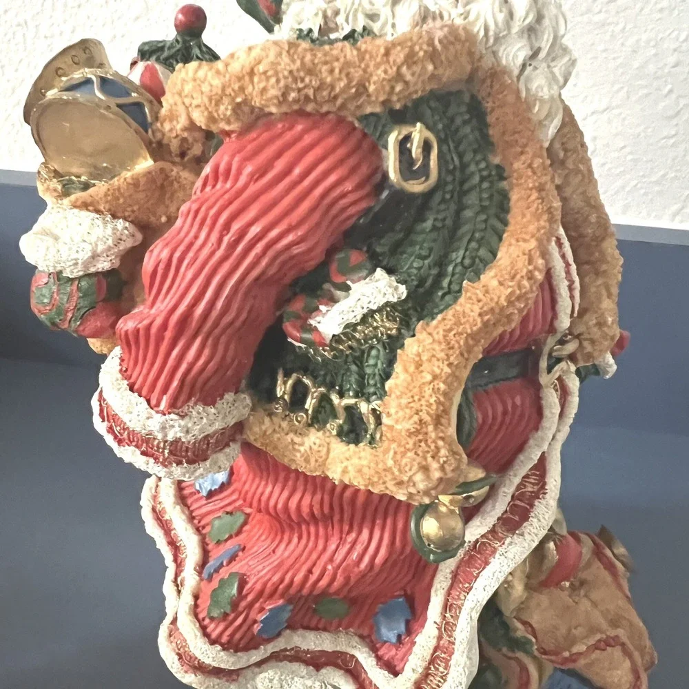 Santa Claus Christmas Resin Decor With Child And Toy Sack Hand Painted 10 Inches